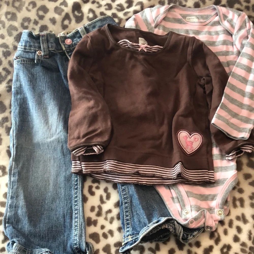 Children’s Place Ruffle Flare Jeans & Carter’s Tops 18 months